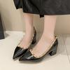Women's Fashion Single Shoes Autumn New Pointed Toe Shallow Rivet Slip-on Non-Slip Wear-Resistant Block Heel Shoes