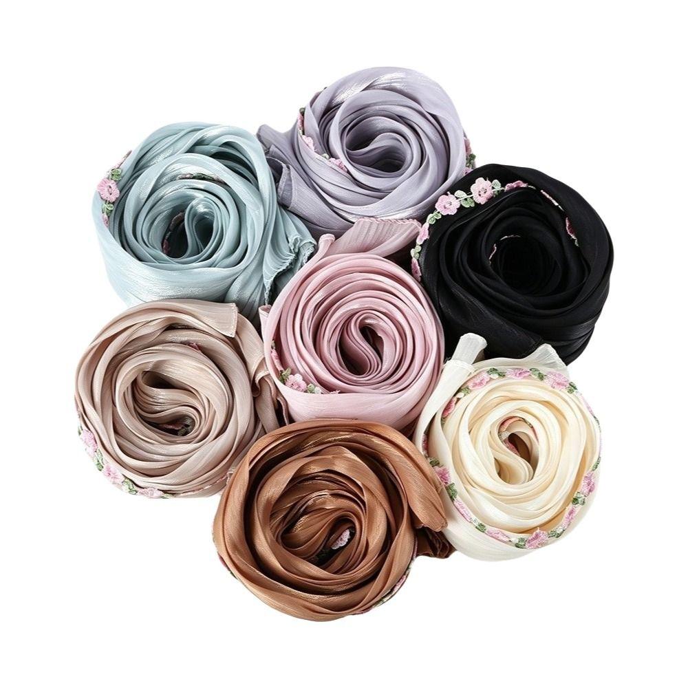 Lightweight Women’s Headscarf Shiny Modest Wrap Versatile Lace Trim Shawl Formal Events