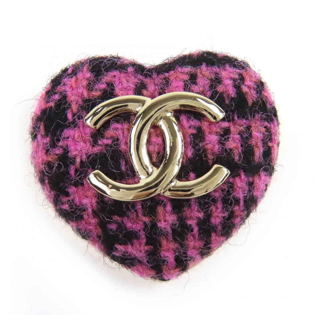 Excellent CHANEL Brooch COCO Mark Heart-shaped Tweed pink Women B22K AB9496 Used