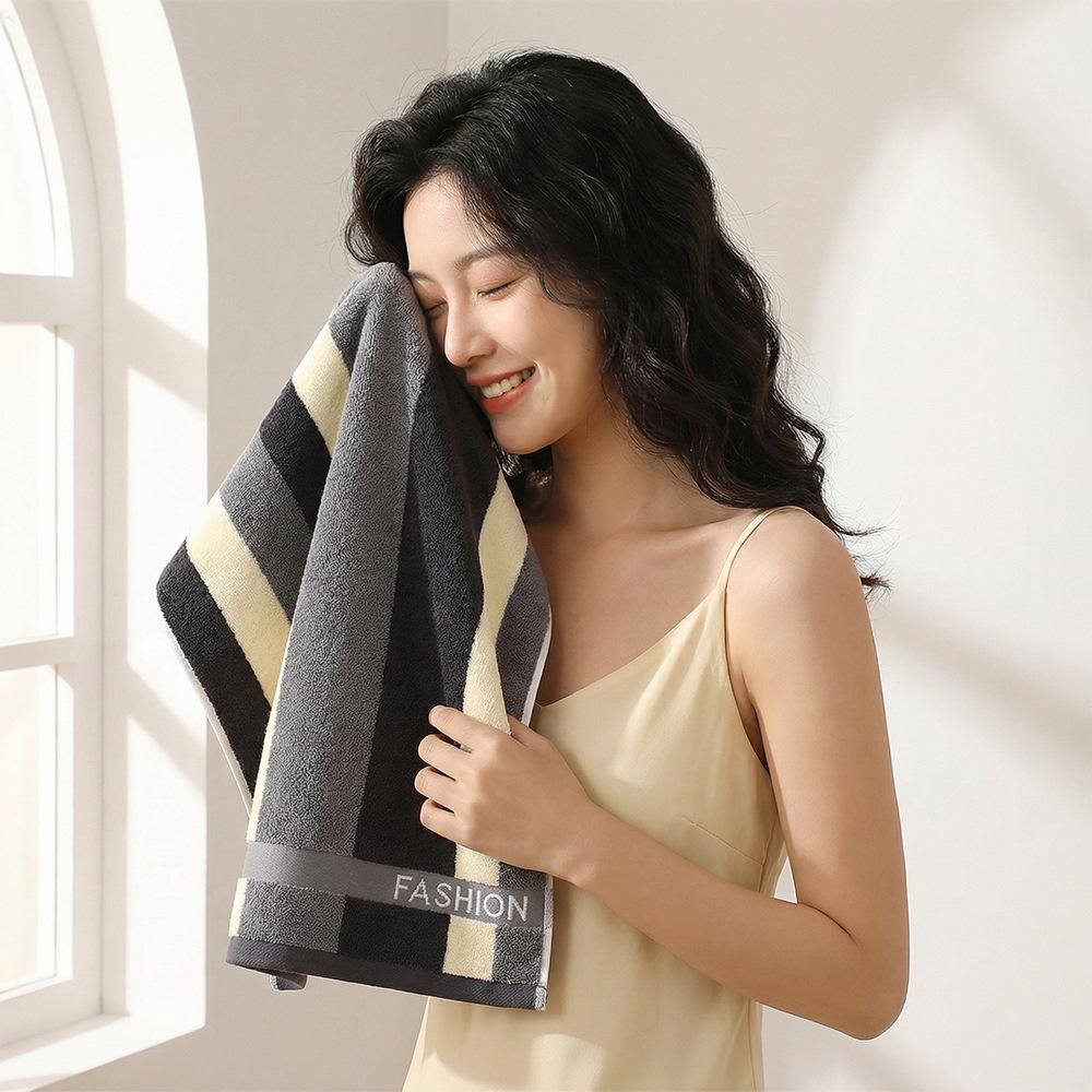 Striped Absorbent Thick Cotton Face Towel Soft Yarndyed Design For Adults