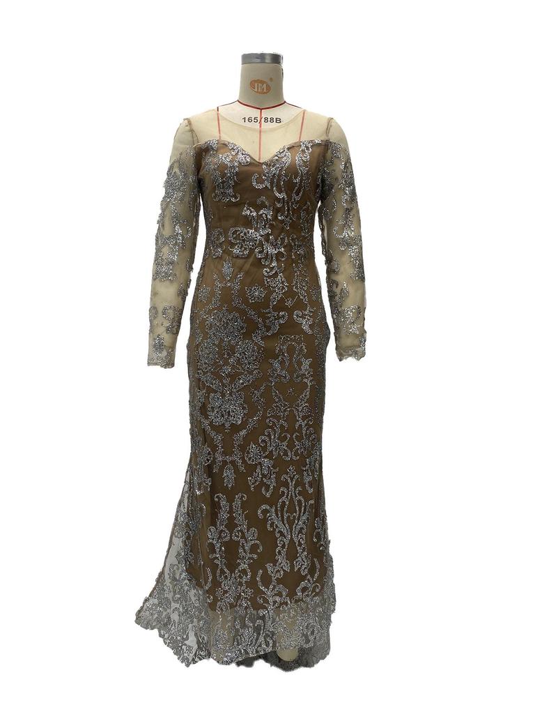 2025 European and American Spring Evening Dress: Sexy Slim Long-Sleeved Hot Stamped Skirt for Banquets
