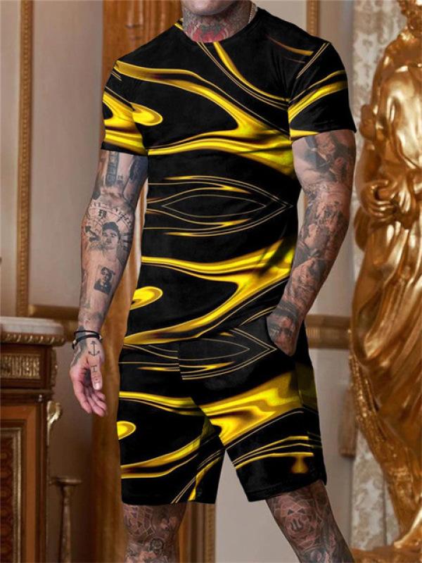 Men's Casual 2pcs Set, Coconut Palm Print T-shirt + Active Shorts Matching Set For Fitness