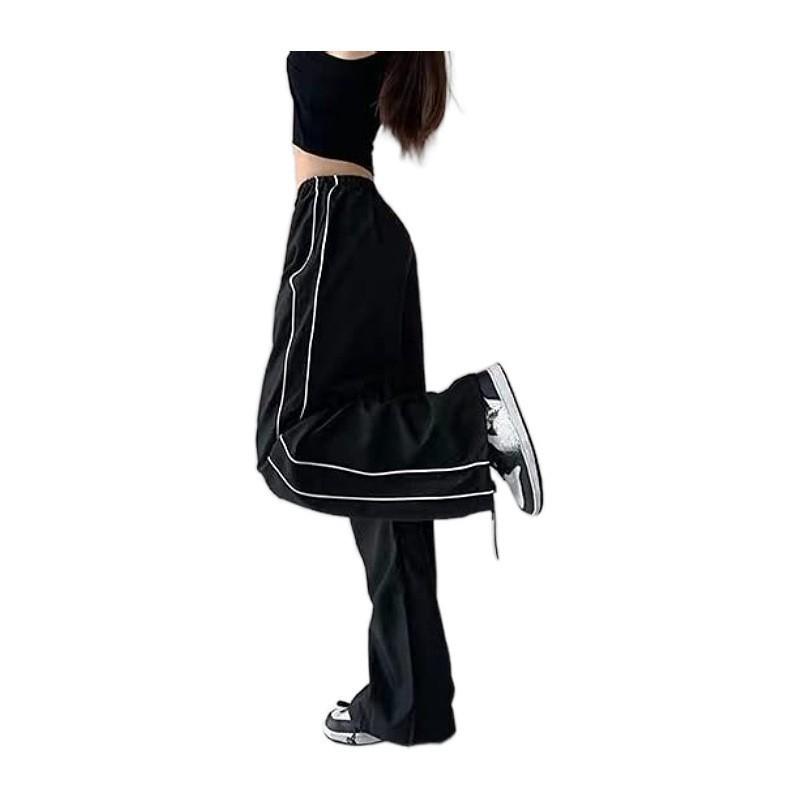 Womens Stretch Waist Casual Wide Leg Pants With Cuffed Hem Loose Fit Streetwear Trousers