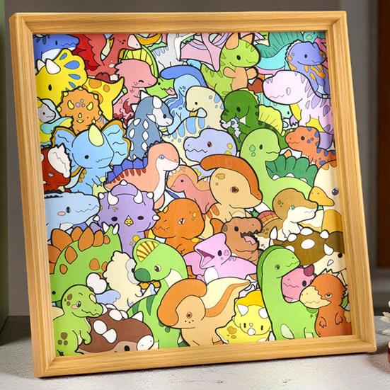 Yousheng  DIY Dinosaur Wooden Coloring Puzzle with Frame Pens 2-in-1 Coloring Irregular Jigsaw Puzzle Craft Kit 3D Puzzle Photo Frame Ornament