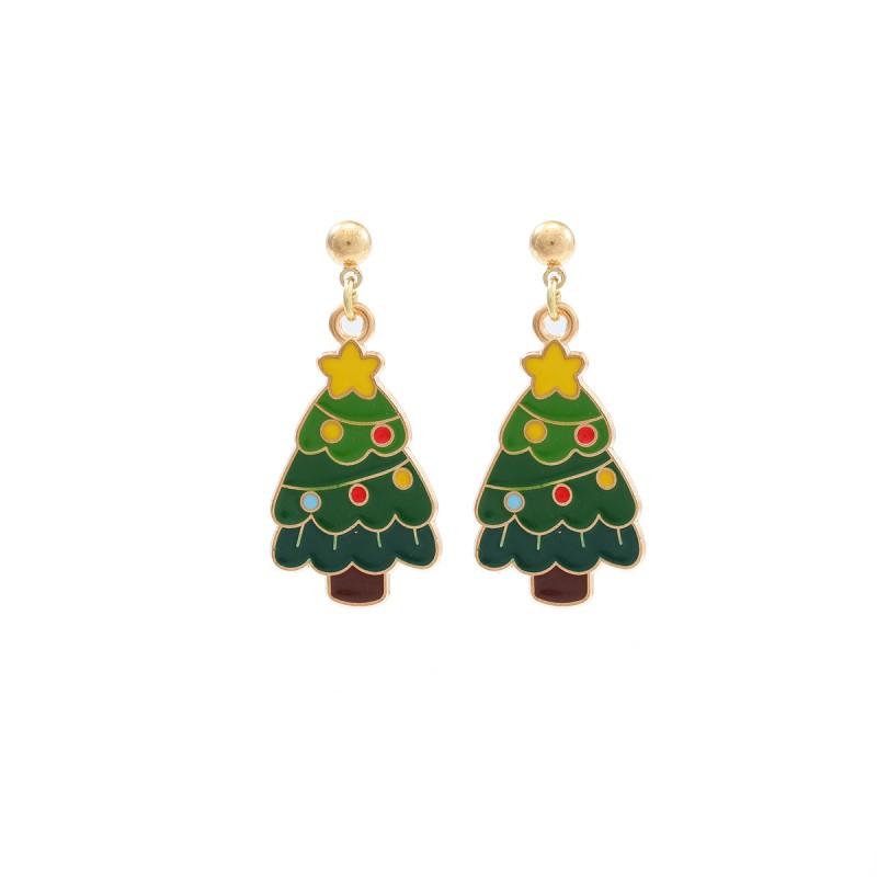 Festive Star Layered Dangle Earrings Women Zinc Alloy Drop With Christmas Tree Hat Design Oil Paint Finish
