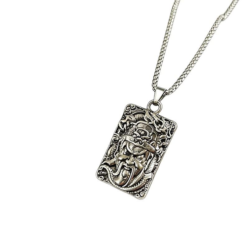 Collana Pendente Retro Guan Gong Wu Caishen - Intaglio Drago e Qilin in Stile Nazionale di Alta Gamma