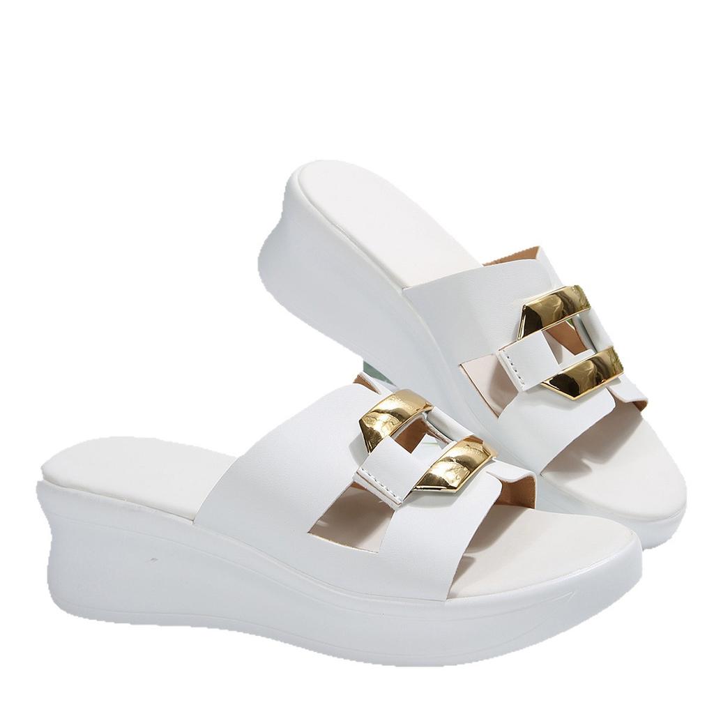 2025 summer new wedge heel sandals non-slip thick-soled muffin shoes high-heeled sandals one-word drag sequined women's slippers