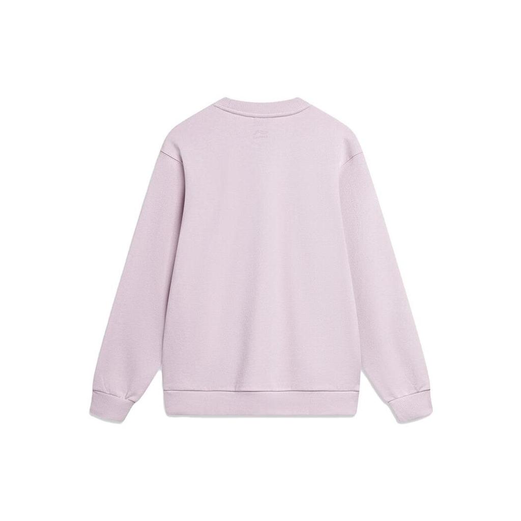 Li-Ning Floral Letter Print Loose Round Neck Pullover Sweatshirt Women Tops Lotus-Pink Purple AWDT818-4