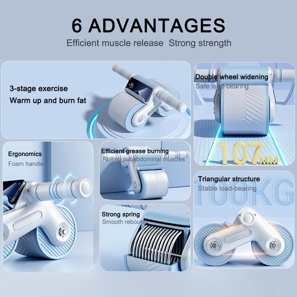 Abdominal Wheel Exerciser Dual Wheel Design Abdominal Fitness Wheel Automatic Rebound Anti-Slip for Bodybuilding Training