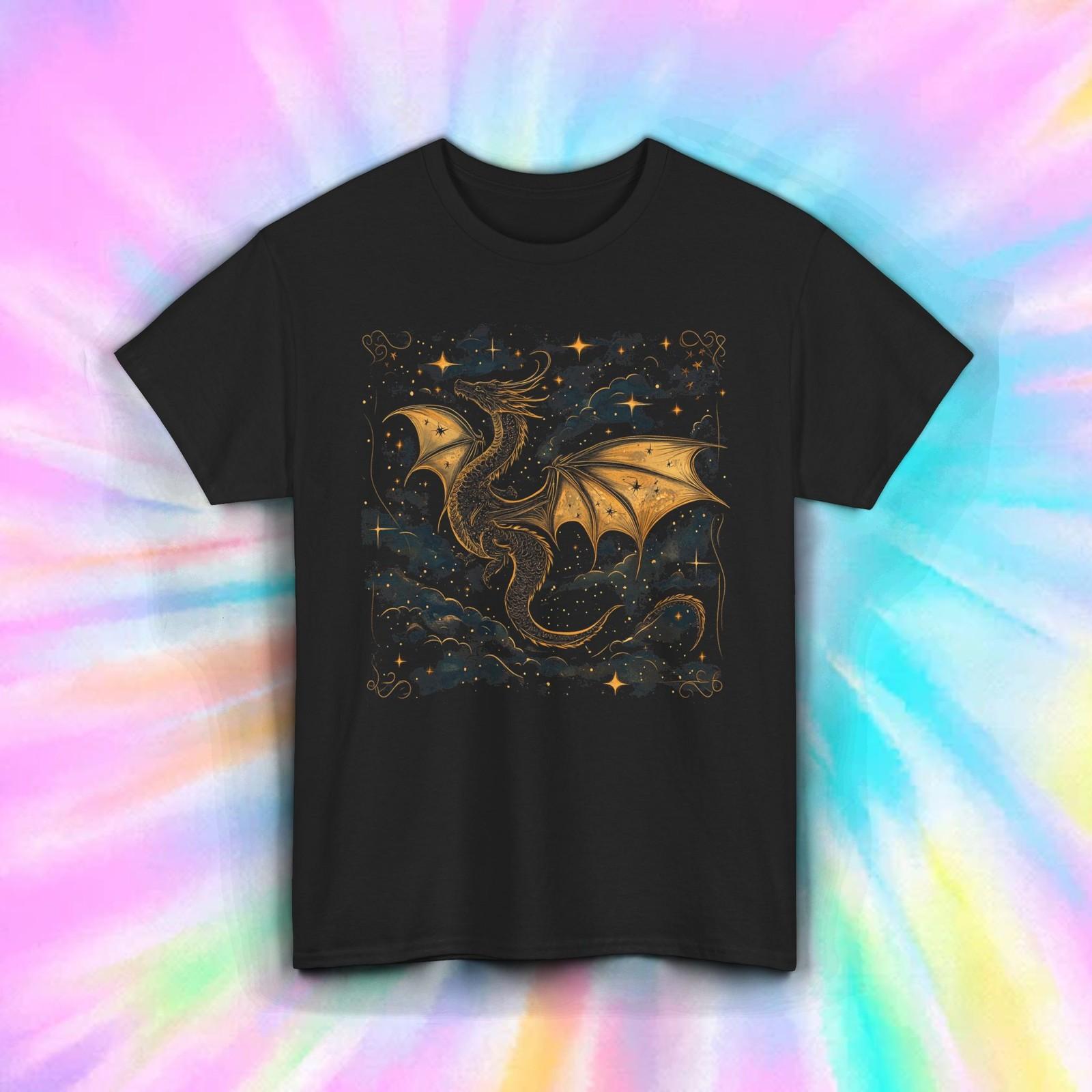 Mythical Dragon Shirt Star Night Fantasy Flying Gothic Creature Tee S-5XL XL