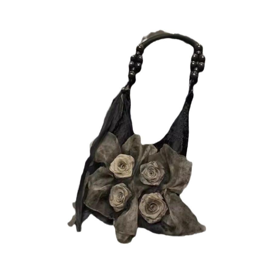 Chinese Style, Wood and Grass Dyeing, Rose Blossom Bag, Pleated Design, Underarm Commuting Bag, Large Capacity, Tote Bag, Single Shoulder Handbag