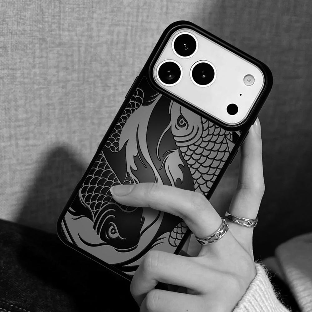 Coque Étui pour iPhone 17 Air 16 Pro Max 15 Plus 11 13 Mini 14 12 Housse Arrière Téléphone Poisson Koi Japonais