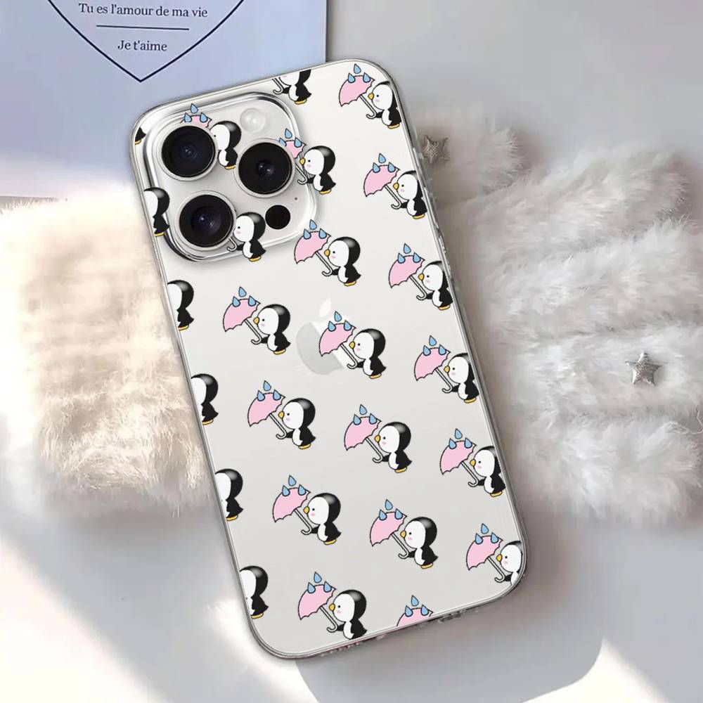 Cute Cartoon Penguin Phone Case For Transparent IPhone 17 Air 11 12 13 14 15 16 17 Pro Max Plus Shockproof Soft Cover