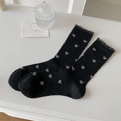 

Ballet Style Cute Bow Women Socks Cotton Thin Breathable Summer Middle Tube Socks Bowknot Lolita Girls Kawaii Lace Ruffle Socks EUR 35-39