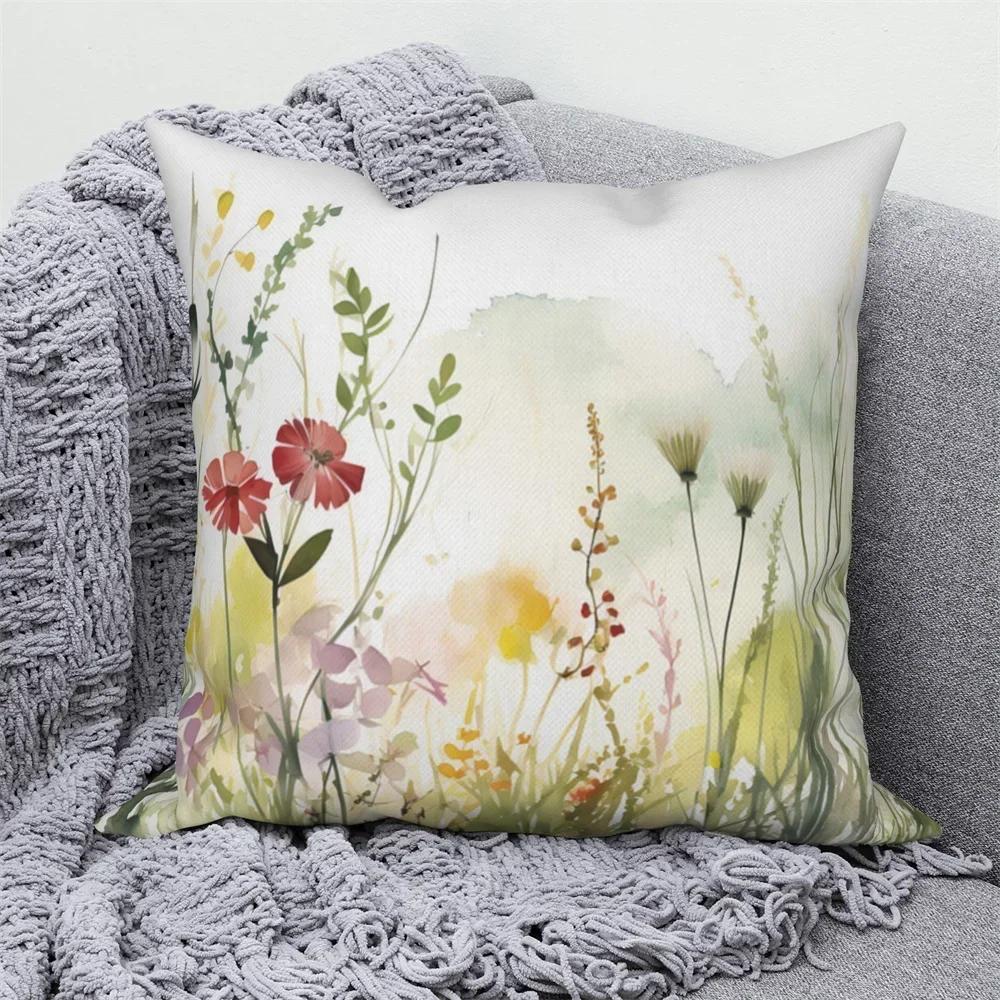 Customizable Watercolor Floral Plant Sofa Bed Cushion Cover Family Room Decor Throw Pillow Cover