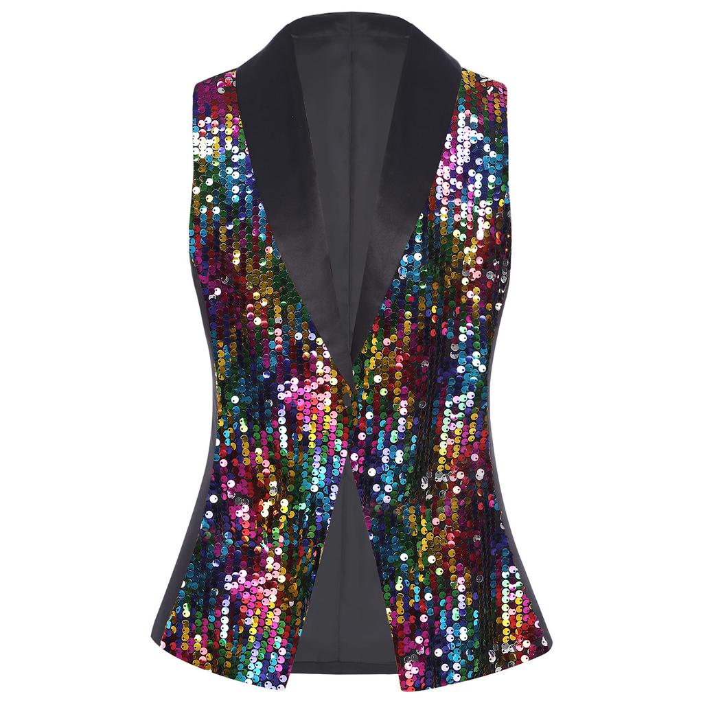 Damen Elegant Paillettenweste V-Ausschnitt Ärmelloses Design All-Match Weste Bankett Hochzeitsfeier Outfit