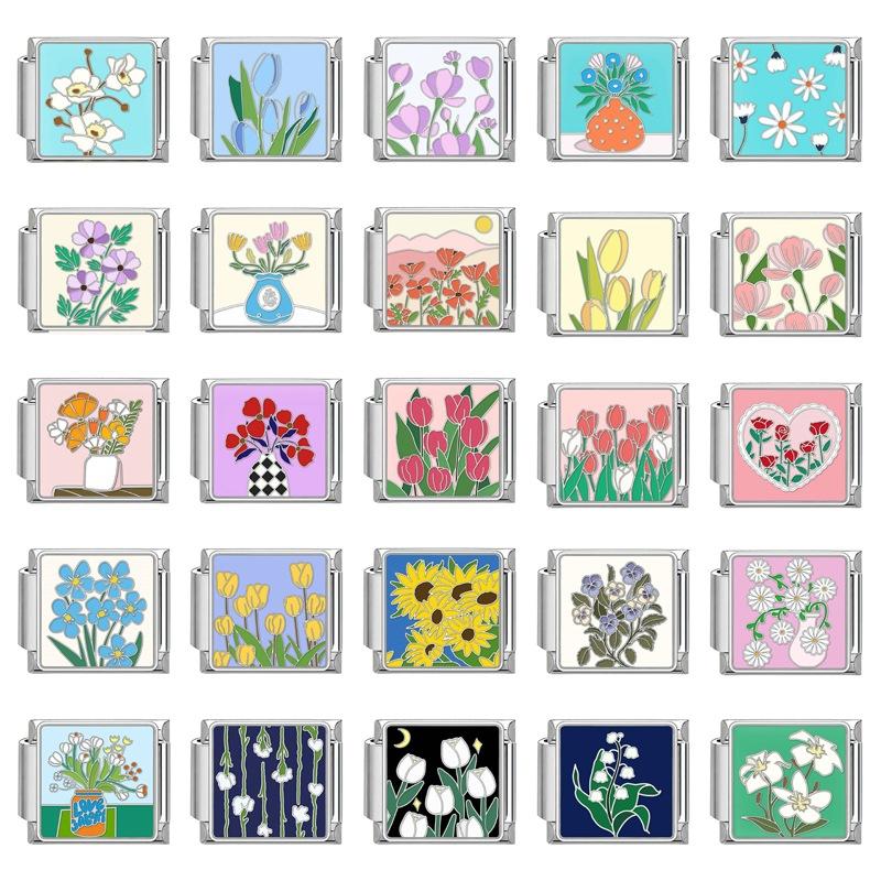Fashion Flowers Italian Charms Fit 9Mm Bracelet Stainless Steel Bracelet Men Women Diy Making Gifts Jewelry