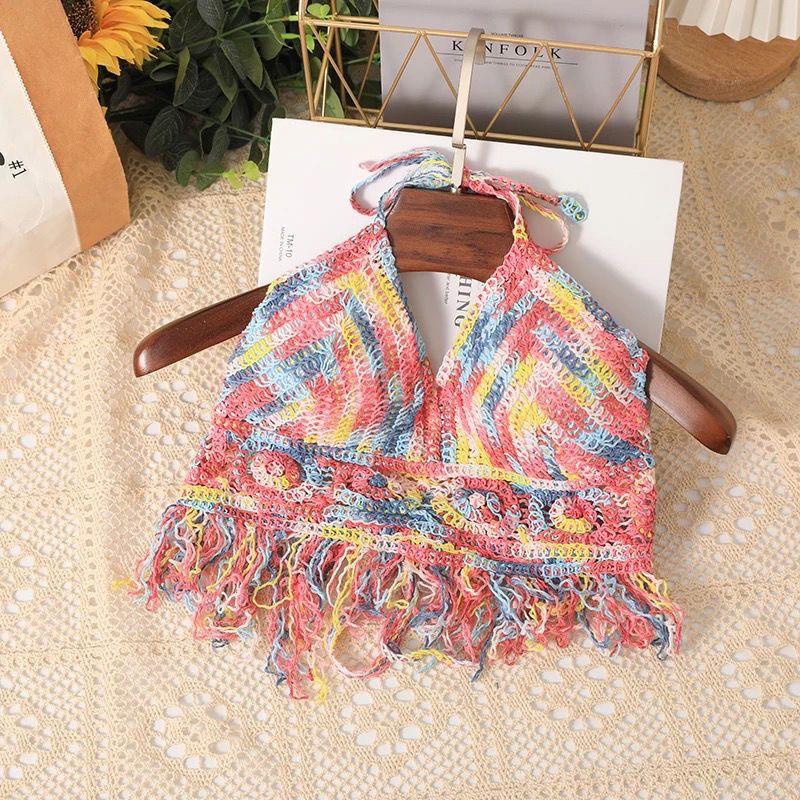 

Женский летний короткий топ с нагрудными подушечками, жилет-майка с вырезом на шее, открытой спиной, без бретелек, с вышивкой ONESIZE красный