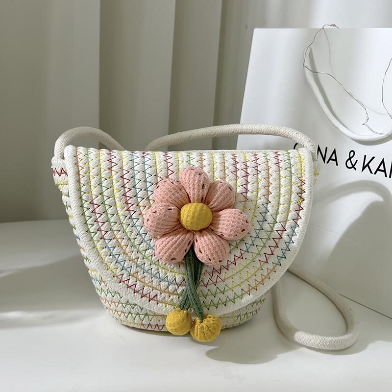 A Small Fresh Style Women's Shoulder Bag Flower Doll Decorated Coin Purse Mobile Phone Bag Woven To Make Young Ladies Love
