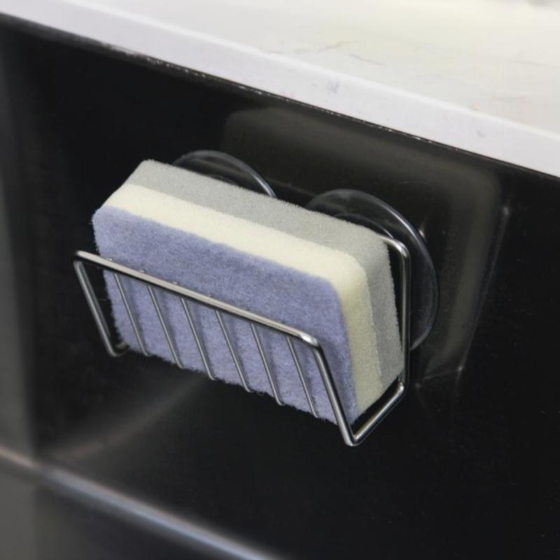 Stainless Steel Suction Cup Sponge Holder Durable Rustproof Drain Caddy Kitchen Sink Organizer for Daily Kitchen Cleaning Tool Storage