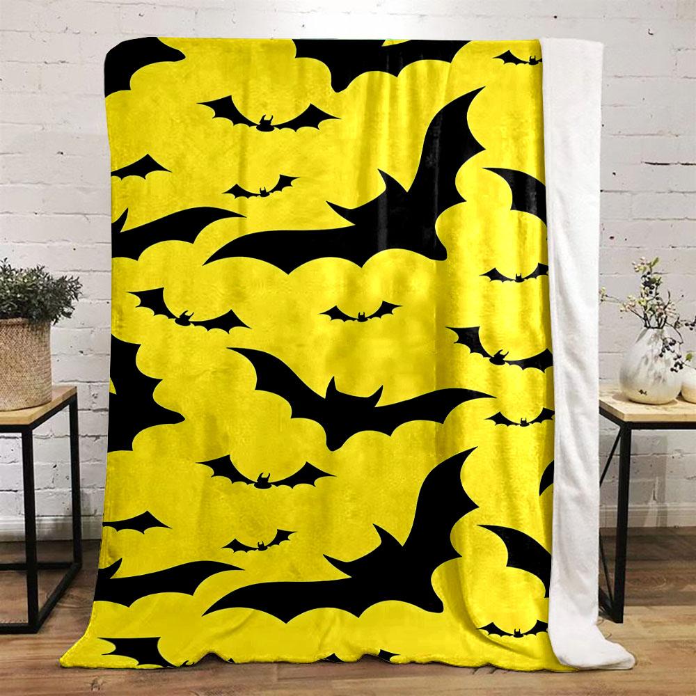 "Yellow and Black Bat Pattern Design" Patterned flannel blanket perfect for the bedroom living room, sofa, or a little nap