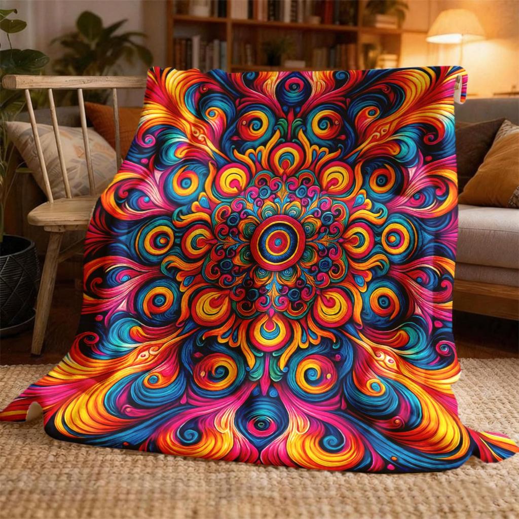 2026 New Arrivals Modern Mandala Style, AllSeason Polyester Blanket with Digital Print, Soft and Warm, Suitable for Bed, Travel,
