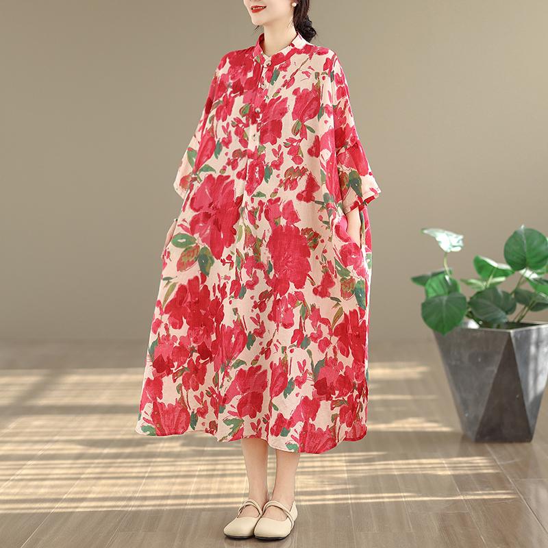 DIMANAF New 2026 Women Plus Size Spring Summer Beach Button shirt Dress Lady Loose Oversize Maxi long Floral Print Cotton