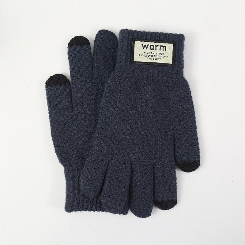 Gloves Women's Winter Velvet Thickened Korean Version Cold-proof Cute Riding Touch Screen Warm Wool Knitted Gloves