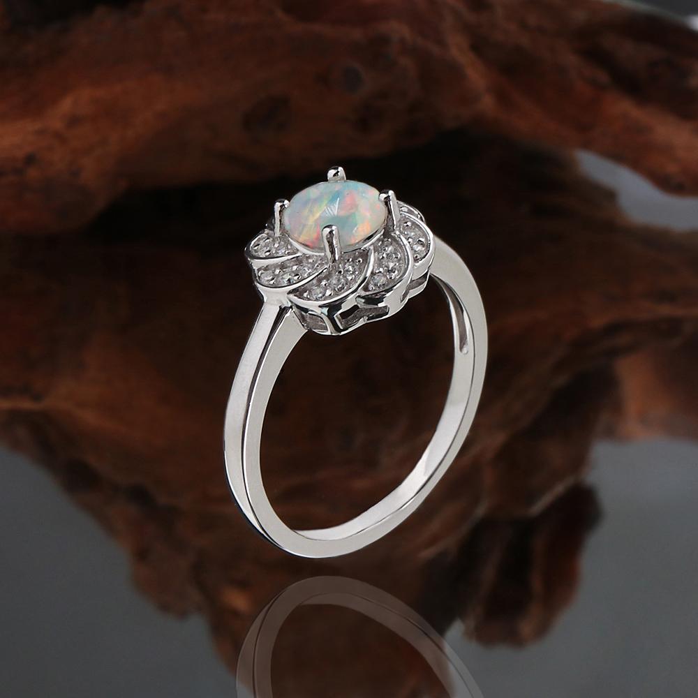 Elegant Flower Shape Clasp Ring Earrings Pendant Necklace Set Natural Opal S925 Silver Fine Jewelry for Women's Banquet Gifts