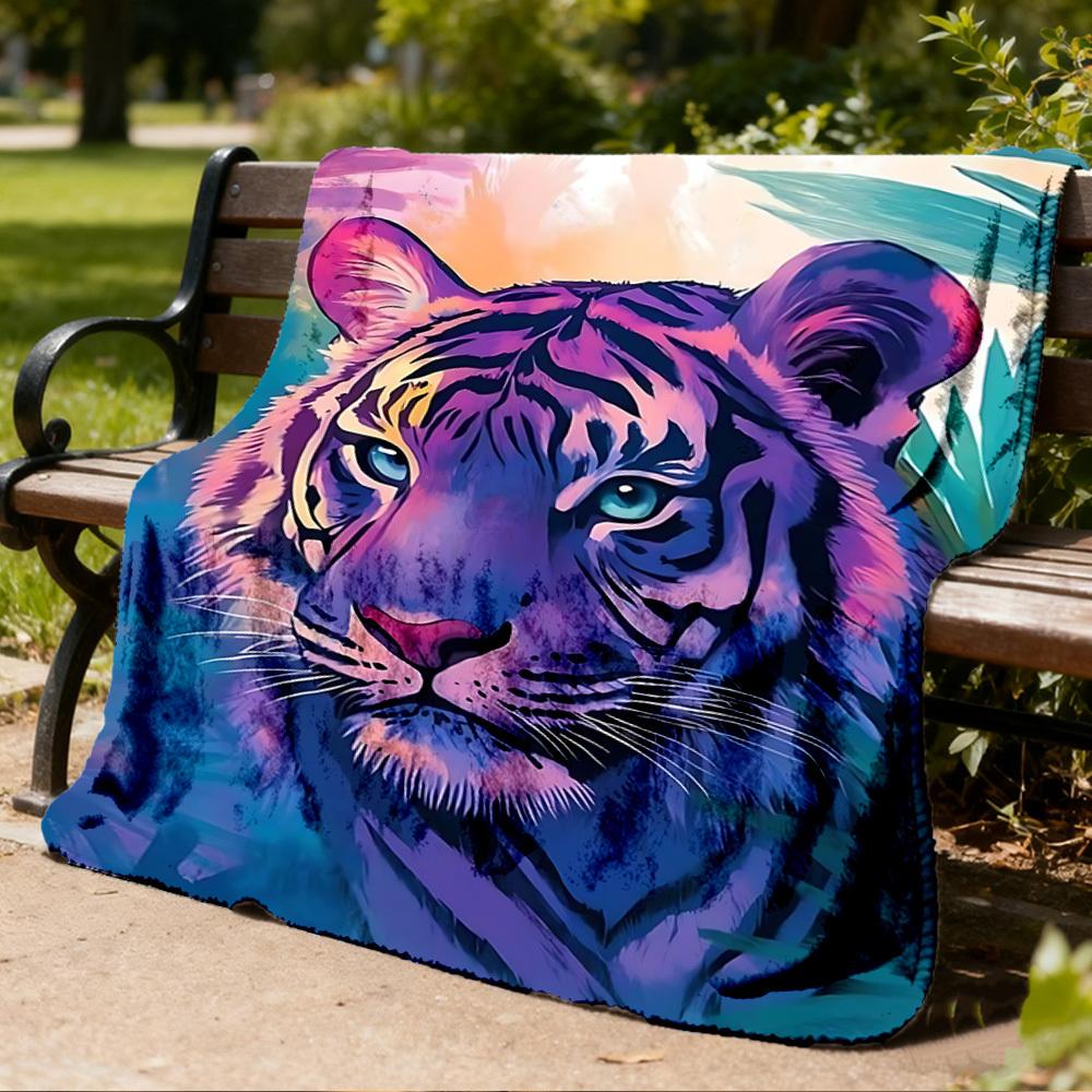 1pc Tiger Print Print Outdoor Blanket, Lightweight Polyester,