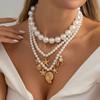 SHIXIN 3Pcs/set Boho Exquisite Imitation Pearl Conch Starfish Pendant Necklace Women Trendy Charm Clavicle Chain Jewelry Gifts