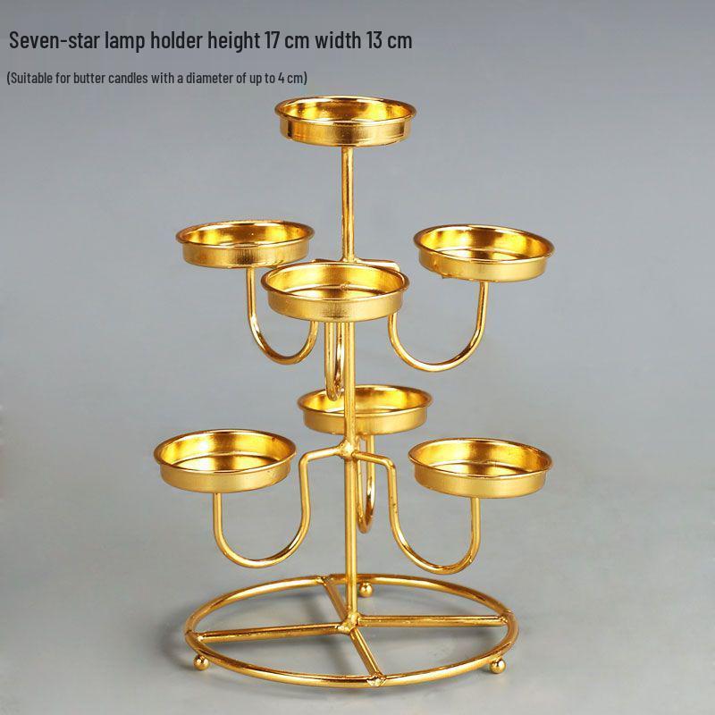Exquisite Alloy Buddhist Altar Lamp Holder - Seven-Star Butter Candlestick Home Lighting Stand