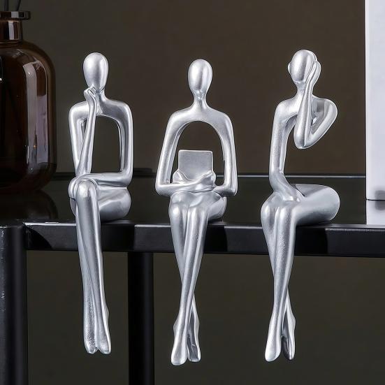 Złoty Myśliciel Rzeźba Abstrakcyjna Dekoracyjna Ornament Poprawiający Koncentrację Biurko Półka Salon