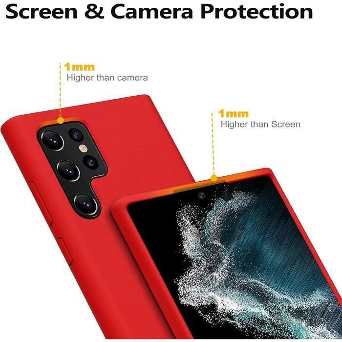 Coque pour Samsung Galaxy S22 Ultra - Rouge - Antichoc - 2 Verres Trempés - Mat - Rigide