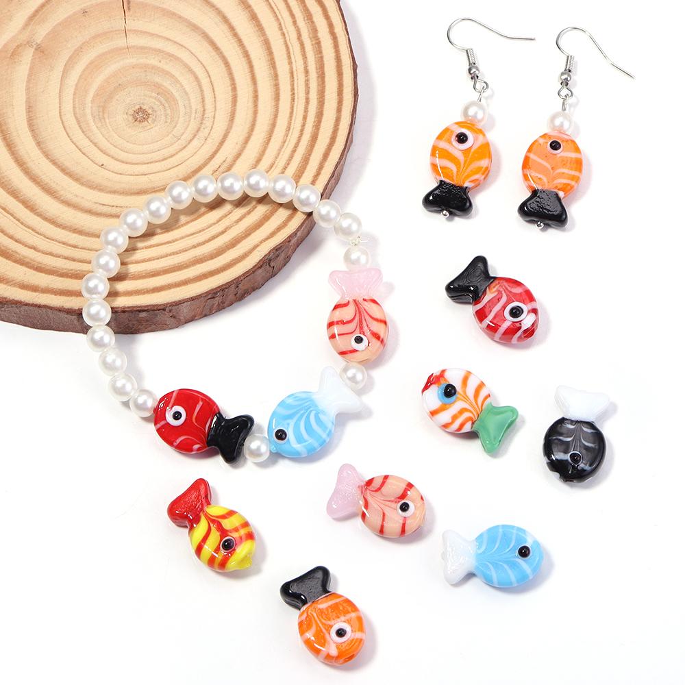 2pcs 13X20mm Lampwork Fish Beads Cute Animal Glass Loose Spacer Beads For Jewelry Making DIY Bracelets Necklace Accessories
