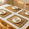 Woven Oval Placemat Nordic INS Bamboo Table Mat with Edge Binding, Heat-Resistant Dining Pad Home Restaurant Western Cuisine