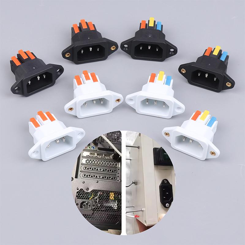 NEW IEC C14 3 Pin Socket Quick Connect Press Charging Power Supply Socket 3 Core Male Socket 250V 10A Easy Install Connect