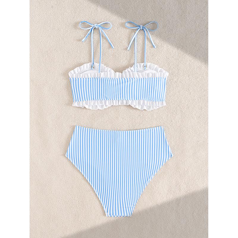 Solid Color 2 Piece Swimsuit Sexy Ruffle Strapless Backless Bikini Set Beach Vacation High Waist Swimwear Bathing Suit