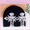Gothic Cross Pattern Acrylic Knit Hat With Warmth For Street Fashion In Winter