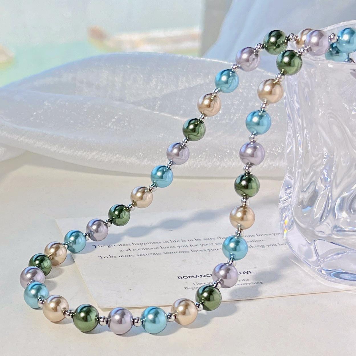 10Mm Autumn And Winter Highlight Peacock Blue Green Tahitian Artificial Crystal Pearl Necklace Clavicle Chain Sweater Chain