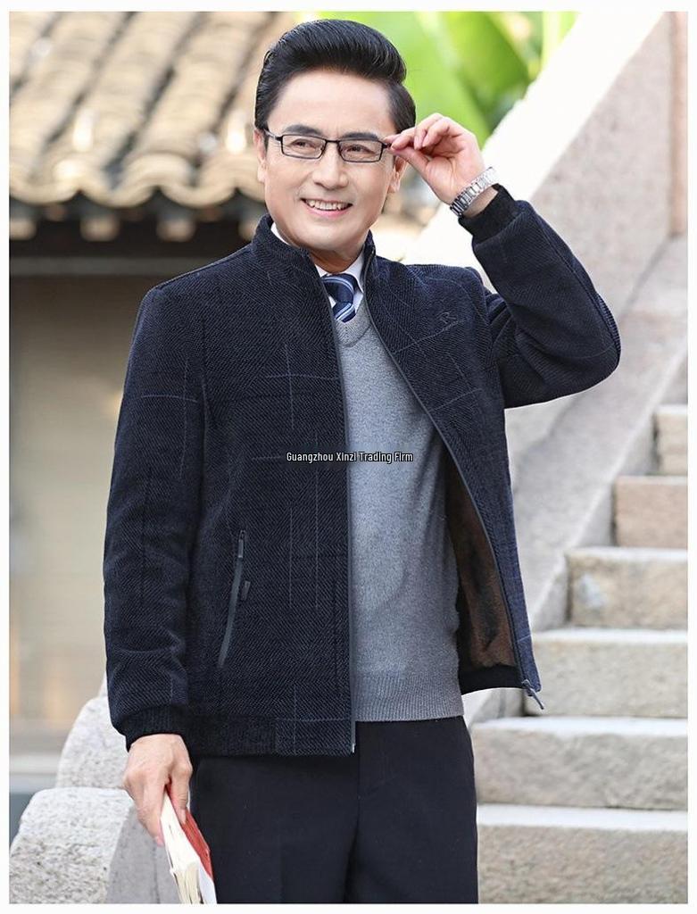 Men's Corduroy Velvet-Lined Jacket for Middle-Aged and Elderly - Autumn/Winter Warmth