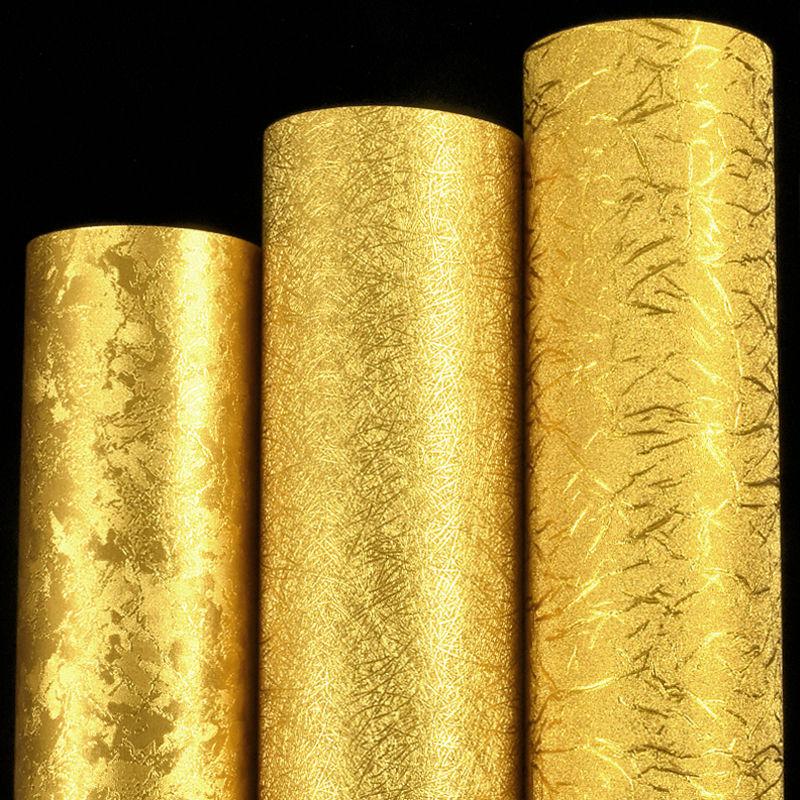 Shiny Golden Brushed Wallpaper Home Hotel Ceiling KTV Counter Gold Foil Wallpaper