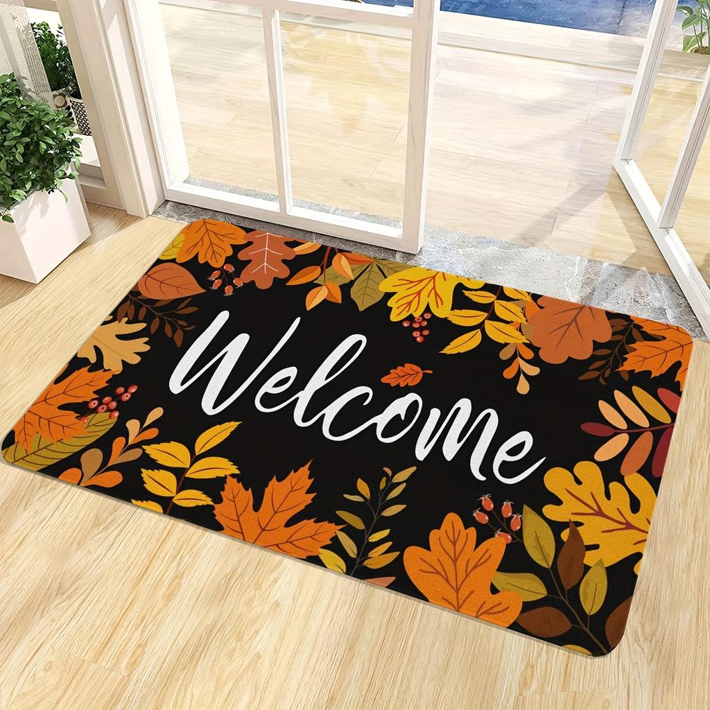 Autumn Maple Leaf Non-Slip Fall Floor Mat Realistic Leaf Design Machine Washable Soft Rug for Front Door Kitchen Bedroom