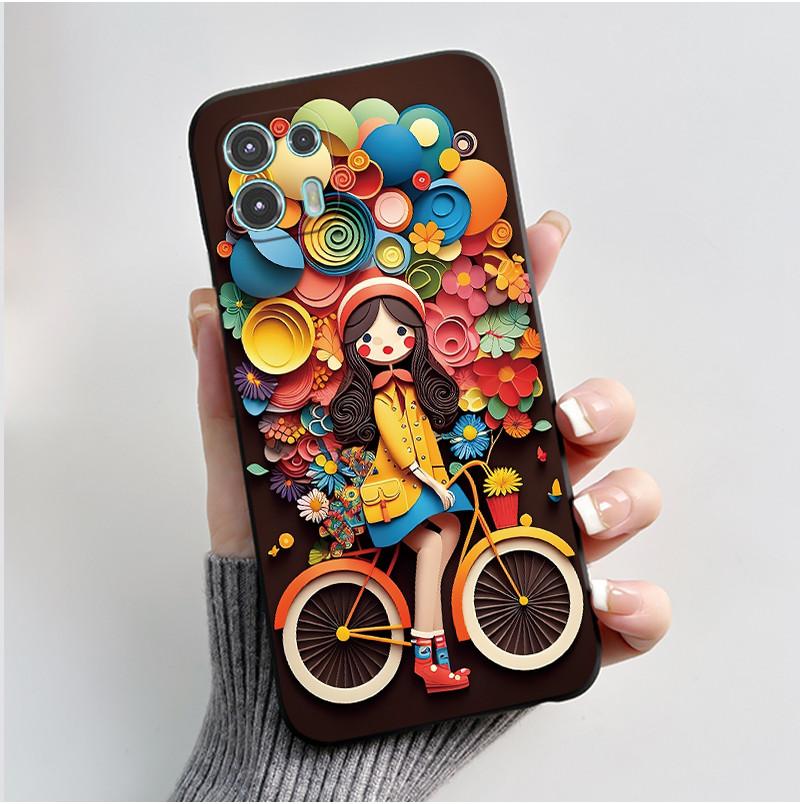 For Motorola Edge 20 Lite Case XT2139-1 Pretty Girl Cute Heart Rabbit Black TPU Silicone Back Cover For Moto Edge 20 Fusion Case