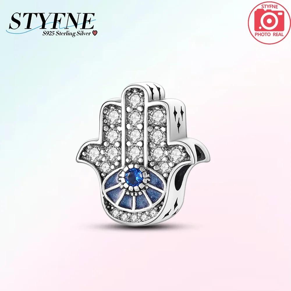 Original 925 Silver Blue Heart Demon Eye Pendant Fatima Hand Charm Bead Bracelet Women Jewelry Religion Gift