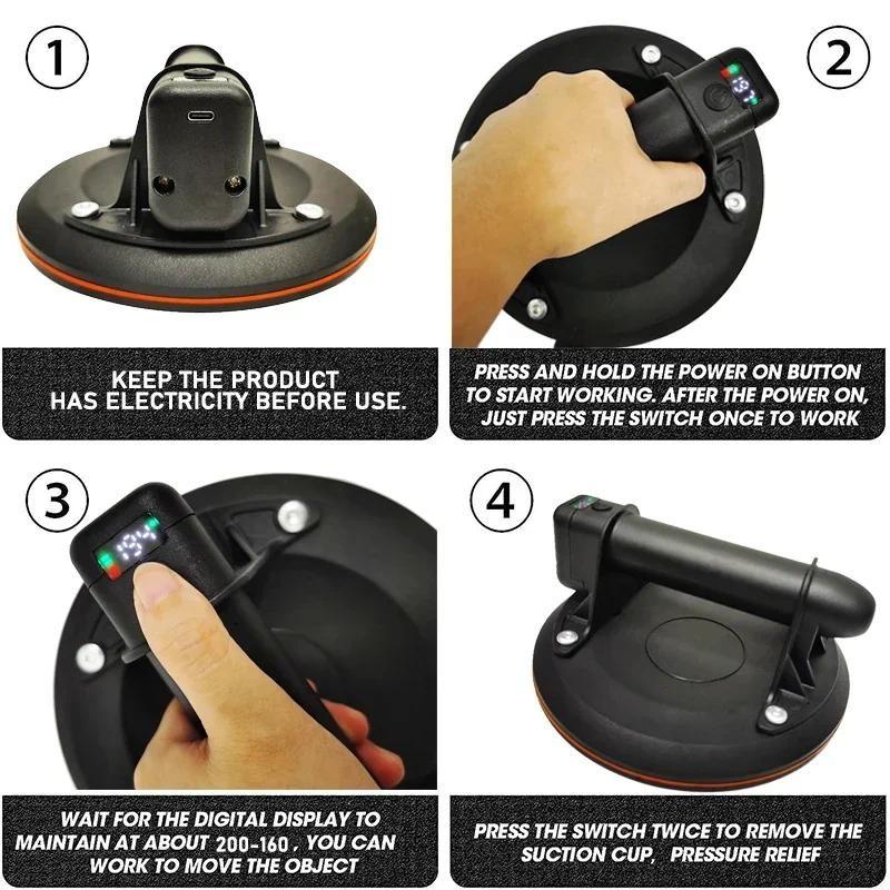 8 Inch Display Heavy Duty Vacuum Lifter Powerful Granite Tile Tools LED Electric Vacuum Suction Cup