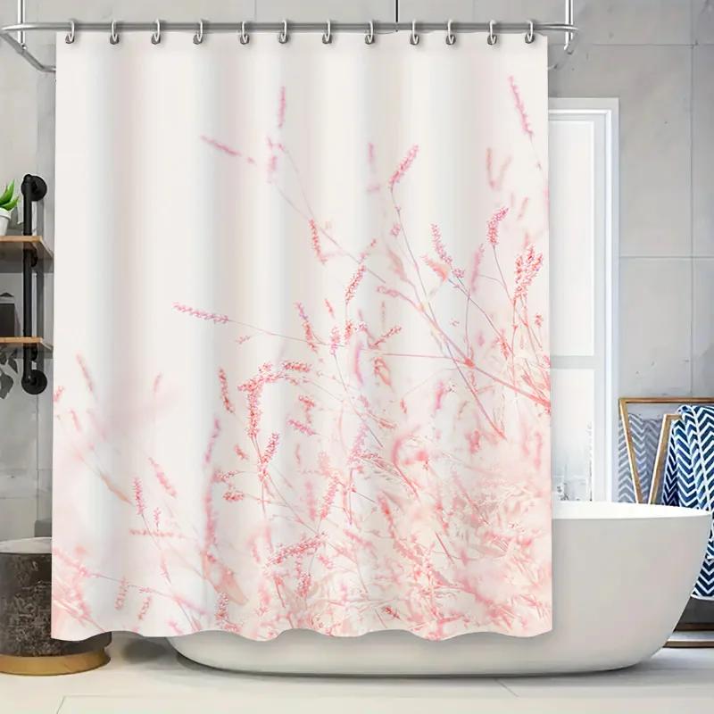 

Нежный розовый цветочный принт Шторка для душа Водонепроницаемый Декор для ванной комнаты Для ремонта ванной Комнатный декор Белая + Красная ткань Размер W60H190(CM)-1 Pcs
