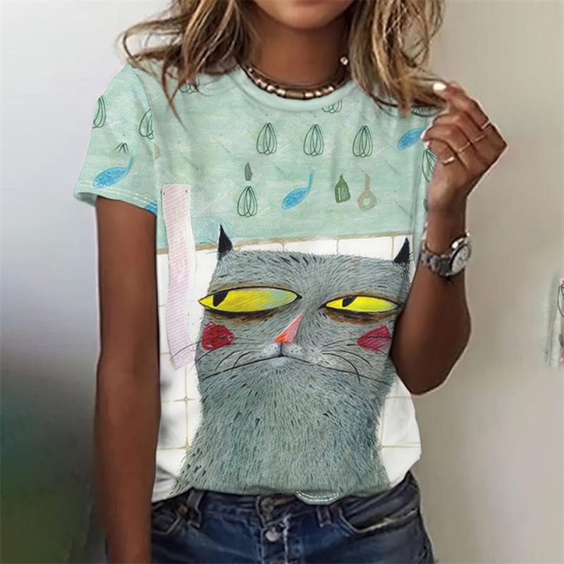 3D Printed Funny Animal T-Shirt For Women Cute Cat Pet Pattern Tees Summer Casual Short Sleeves Oversized T Shirts O-Neck Tops