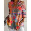 Plus Size Women Long Sleeve Button Shirt Solid Floral Casual Comfort Blouse