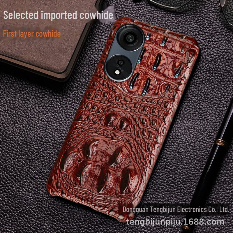 Crocodile Pattern Genuine Leather Phone Case for Oppo A1 Pro, A57 5G, A2 Pro, A97 - Anti-Fall Protection Sticker